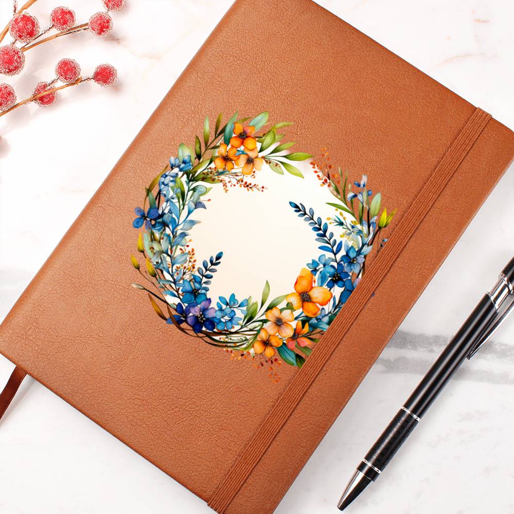 Floral Flower Wreath 009 - Vegan Leather Journal