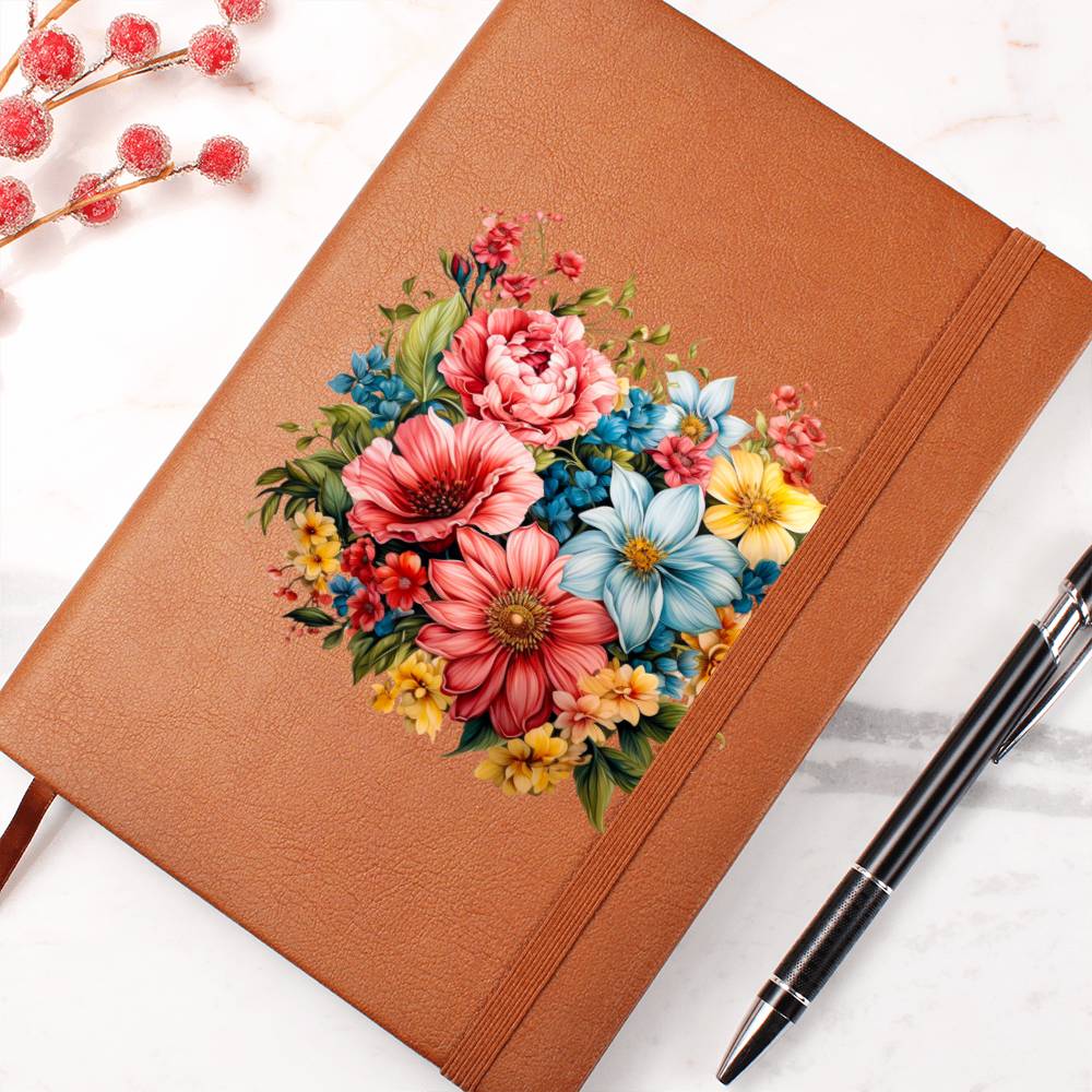 Floral Flower Wreath 059 - Vegan Leather Journal
