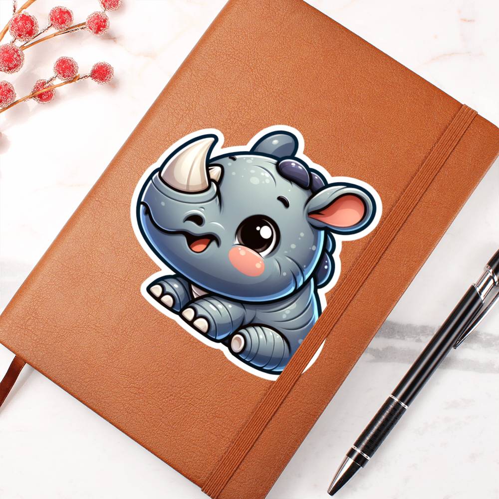 Cute Rhino sticker 144 - Vegan Leather Journal