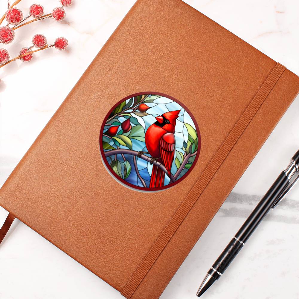 Christmas Red Cardinal Stained Glass Design 004 - Vegan Leather Journal