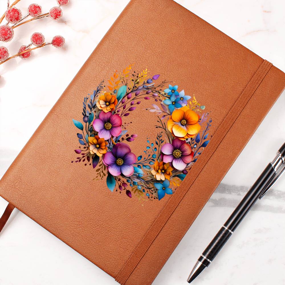 Floral Flower Wreath 062 - Vegan Leather Journal