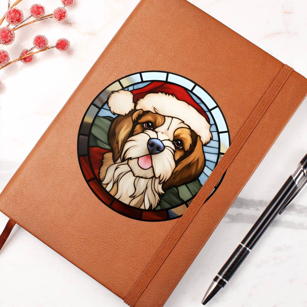 Dog Stained Glass Christmas Design 032 - Vegan Leather Journal