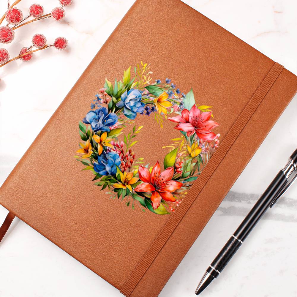 Floral Flower Wreath 033 - Vegan Leather Journal