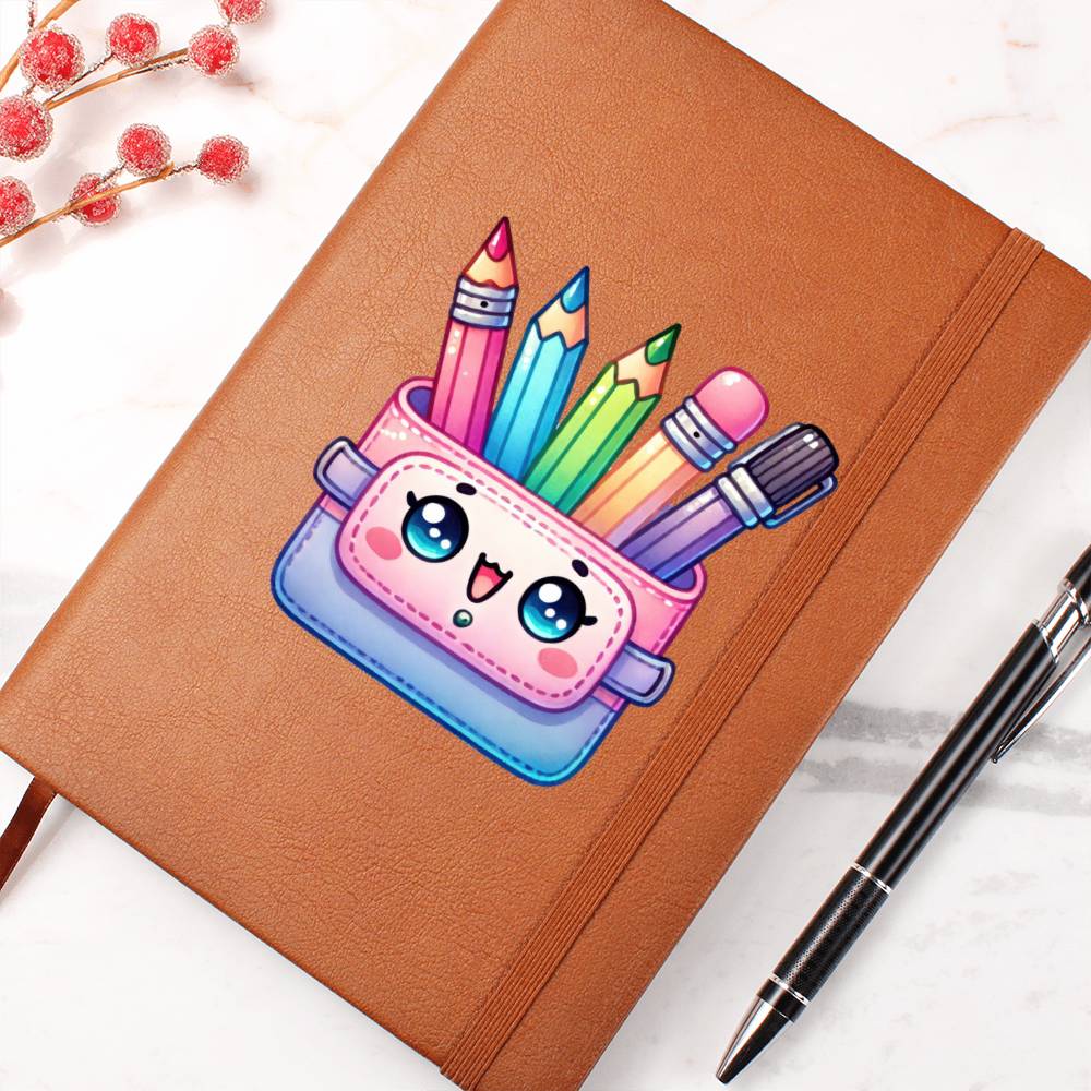 Cute Back to School Sticker 090 - Vegan Leather Journal