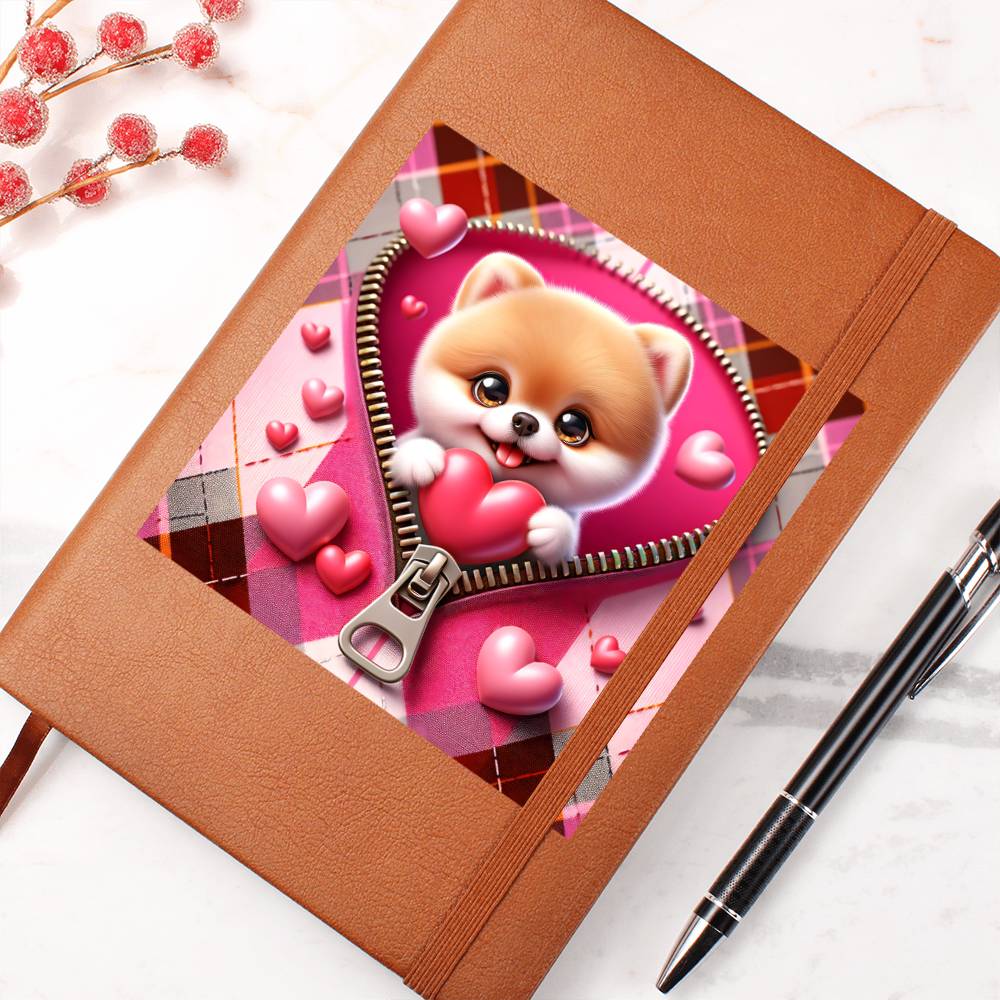 Valentine's Day Dog And Zipper 014 - Vegan Leather Journal