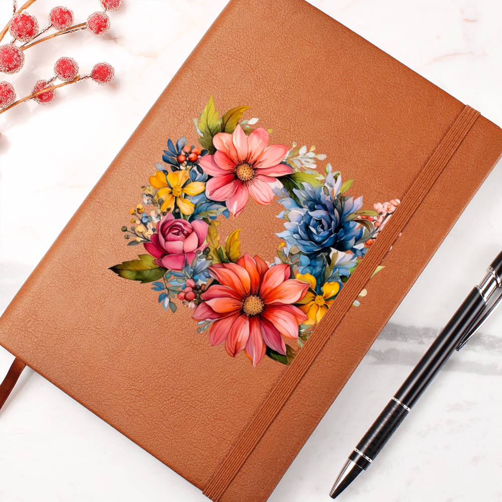 Floral Flower Wreath 002 - Vegan Leather Journal