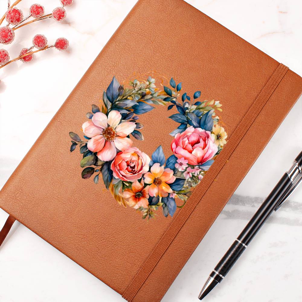 Floral Flower Wreath 055 - Vegan Leather Journal