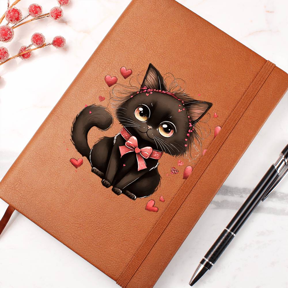 Valentine's Day Black Cat 035 - Vegan Leather Journal