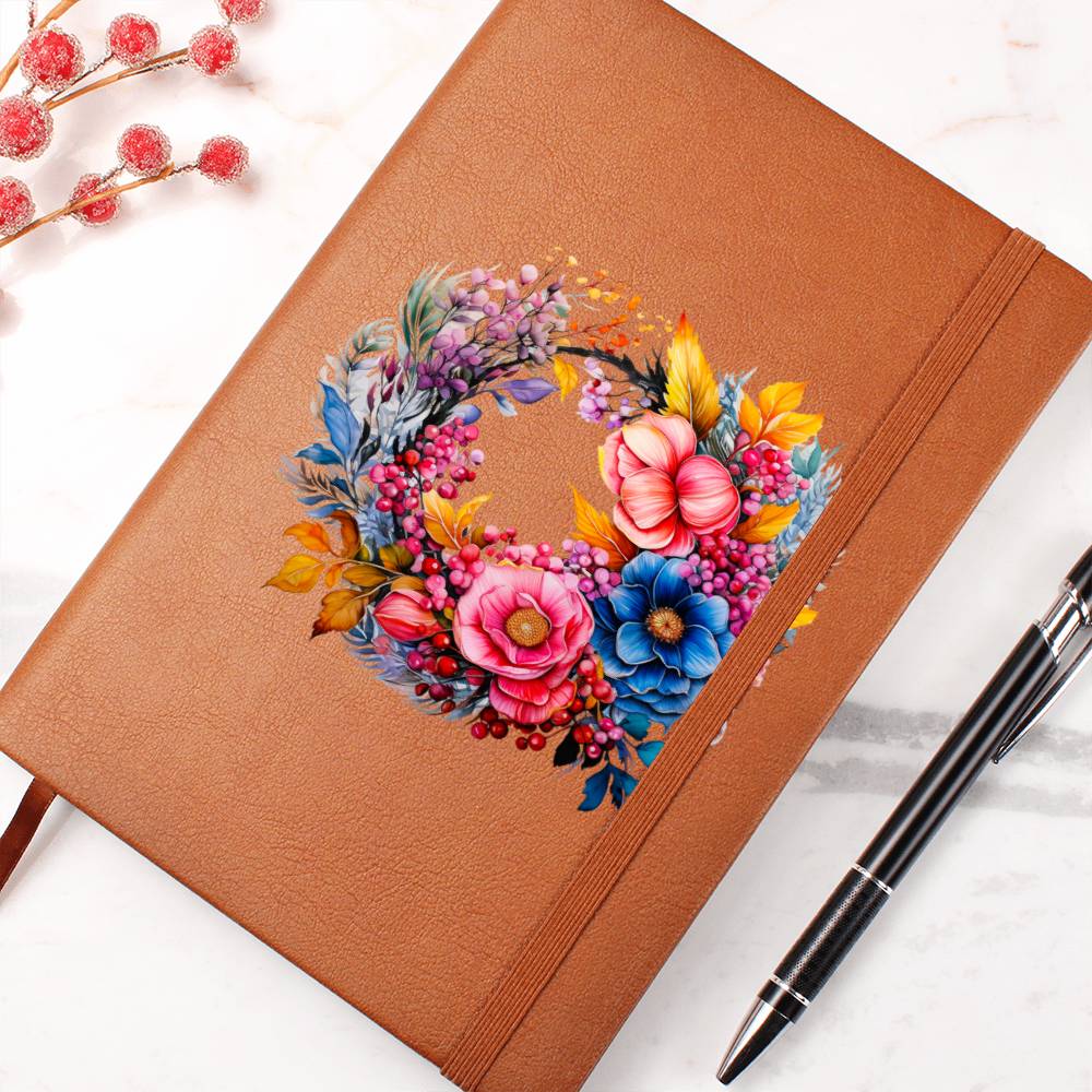 Floral Flower Wreath 031 - Vegan Leather Journal