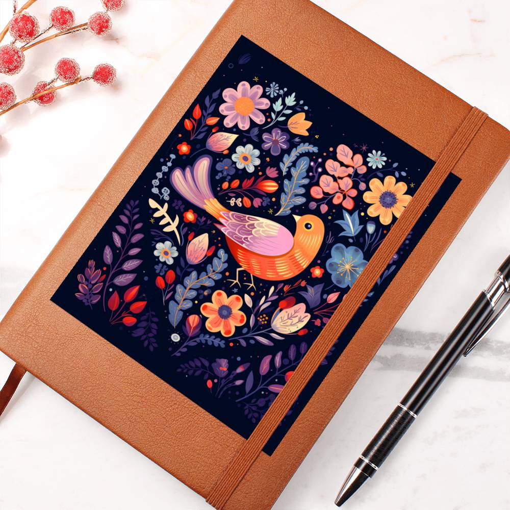 Birds And Floral Design 115 - Vegan Leather Journal