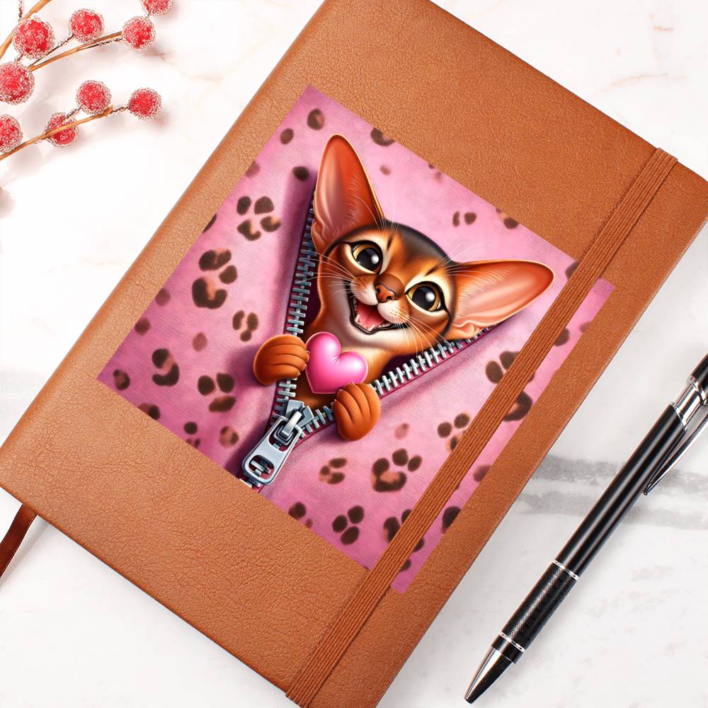 Valentine's Day Cat And Zipper 023 - Vegan Leather Journal