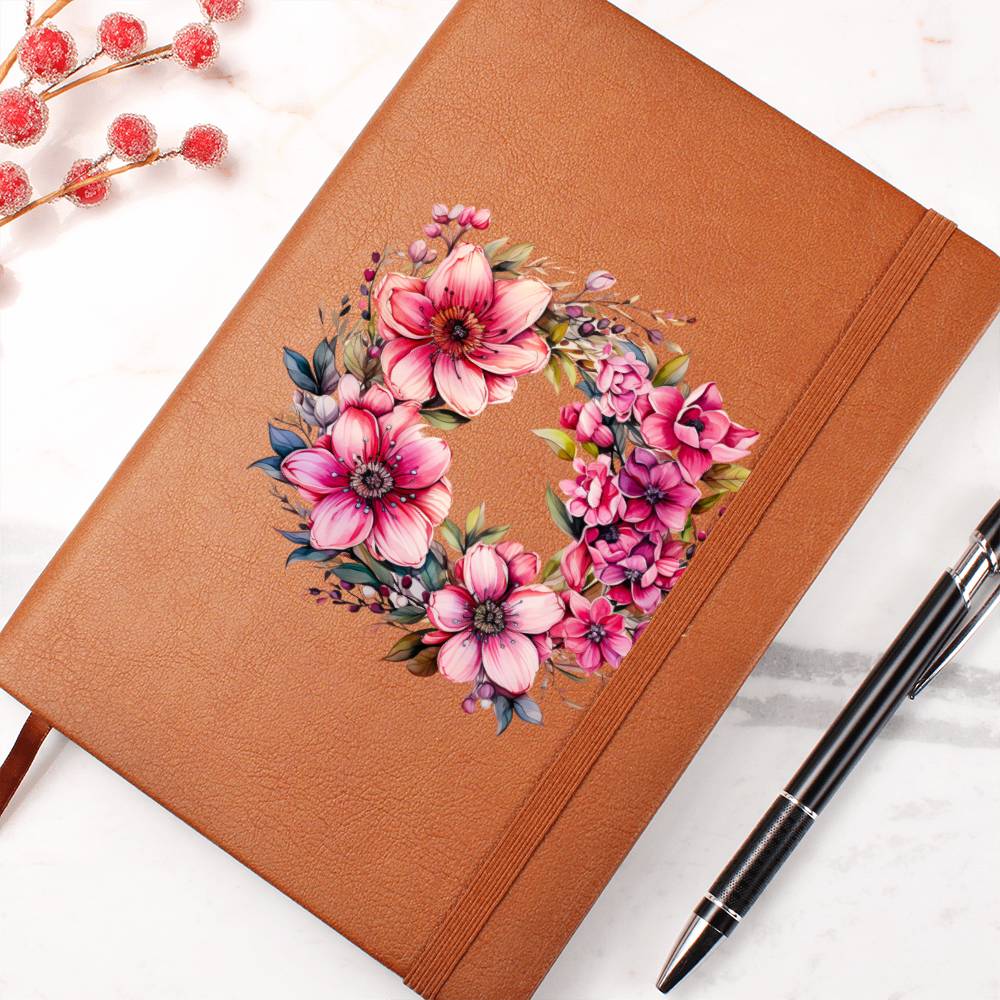 Floral Flower Wreath 106 - Vegan Leather Journal