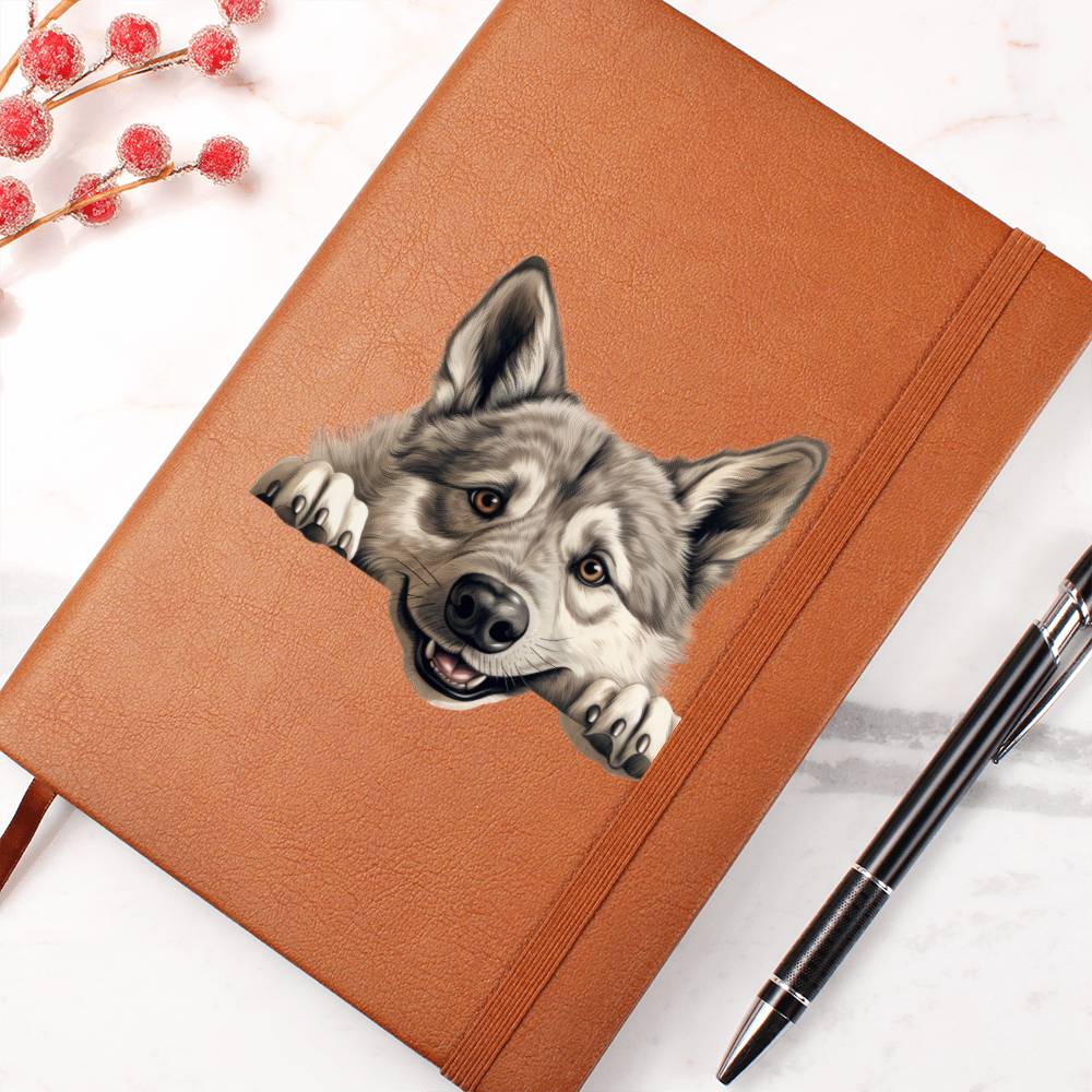 Norwegian Elkhound Peeking - Vegan Leather Journal