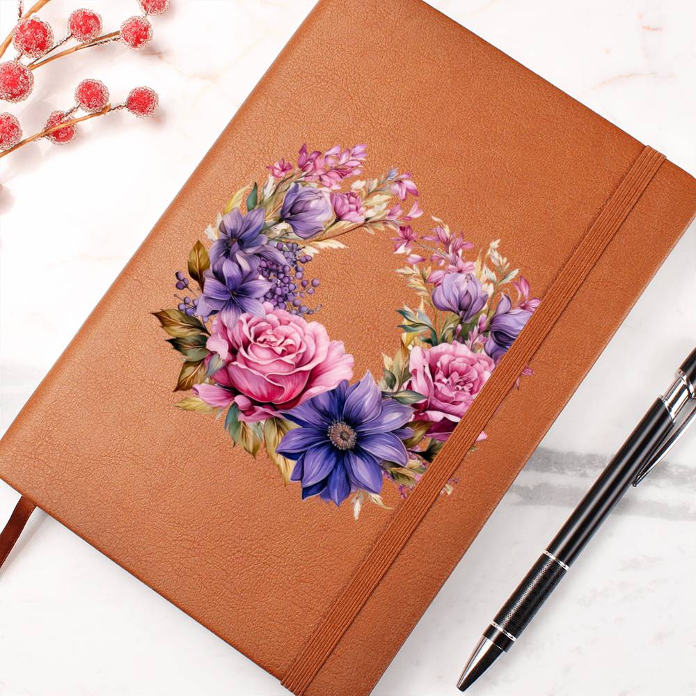 Floral Flower Wreath 003 - Vegan Leather Journal