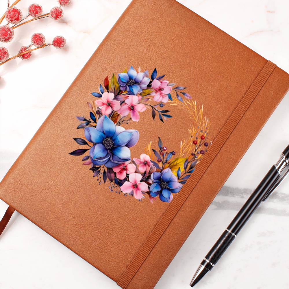 Floral Flower Wreath 137 - Vegan Leather Journal