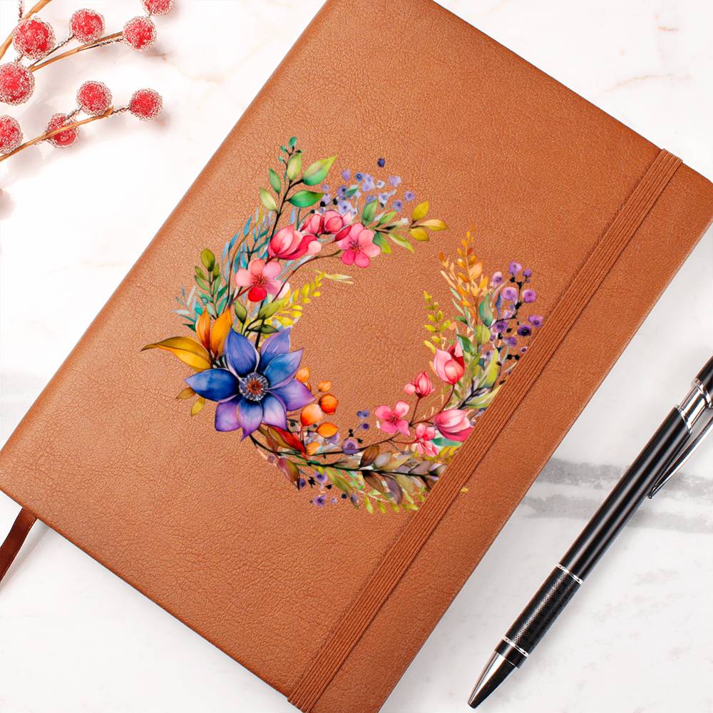 Floral Flower Wreath 116 - Vegan Leather Journal