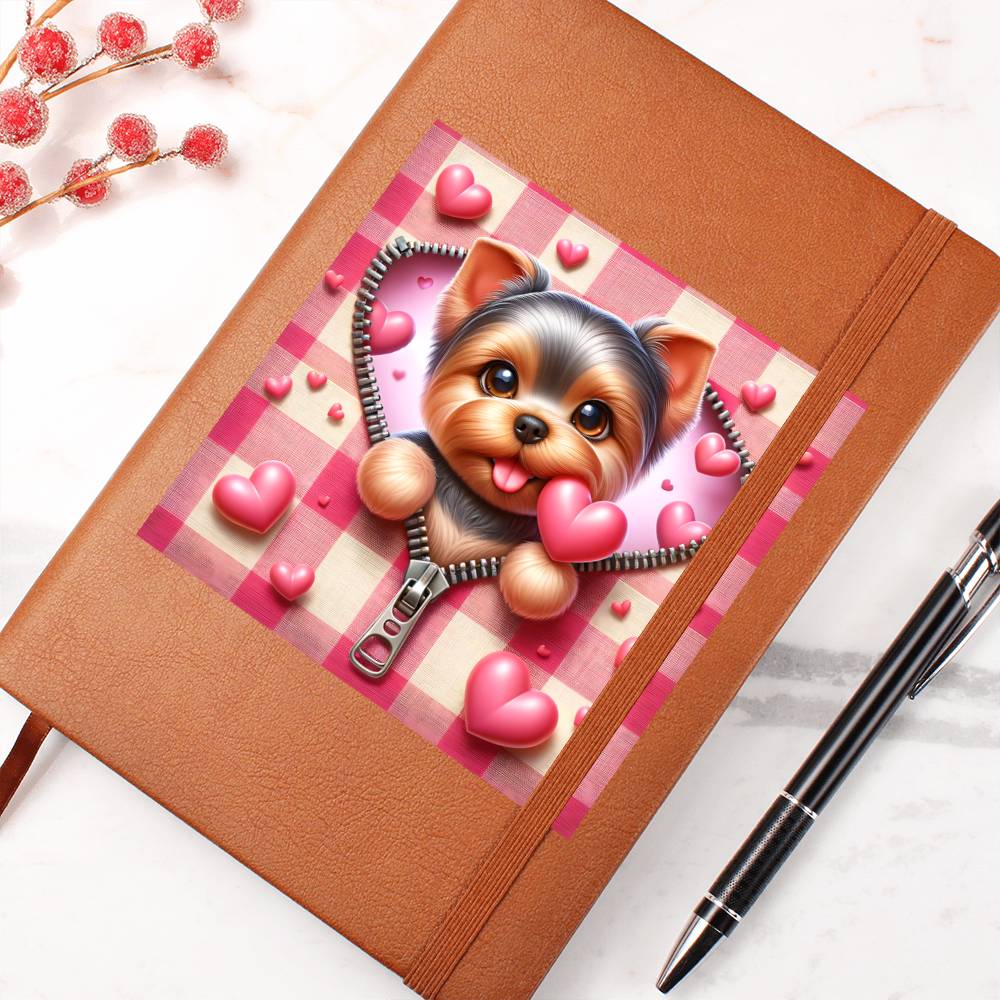 Valentine's Day Dog And Zipper 020 - Vegan Leather Journal