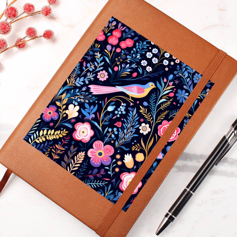 Birds And Floral Design 125 - Vegan Leather Journal
