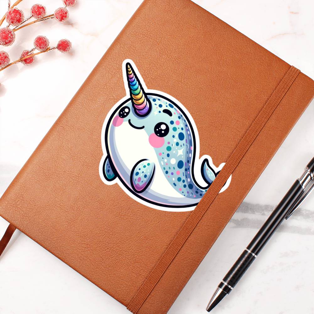 Cute Narwhal sticker 100 - Vegan Leather Journal