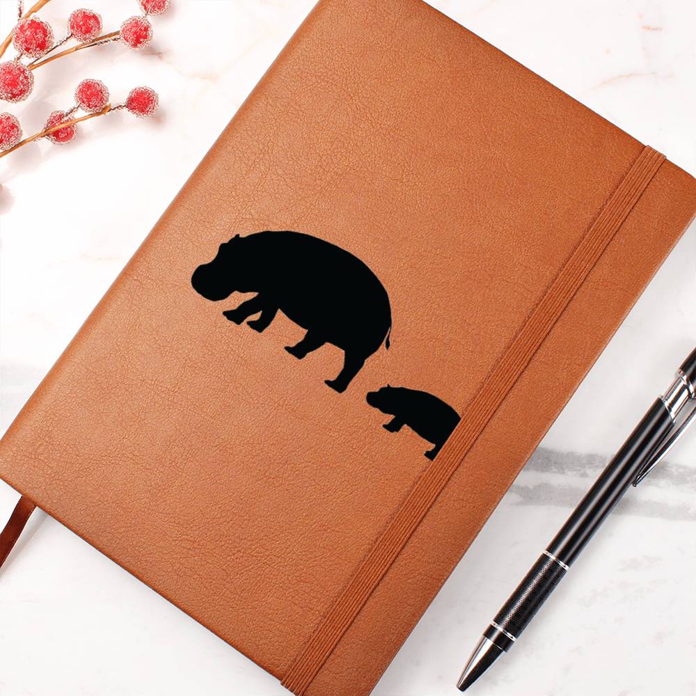 Mama Hippo With 1 Calf - Vegan Leather Journal