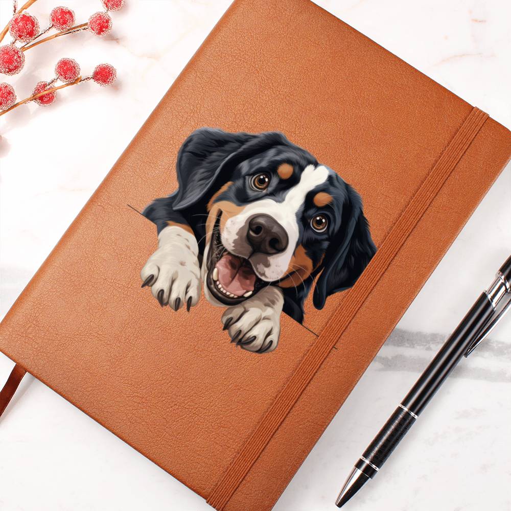 Greater Swiss Mountain Dog Peeking - Vegan Leather Journal