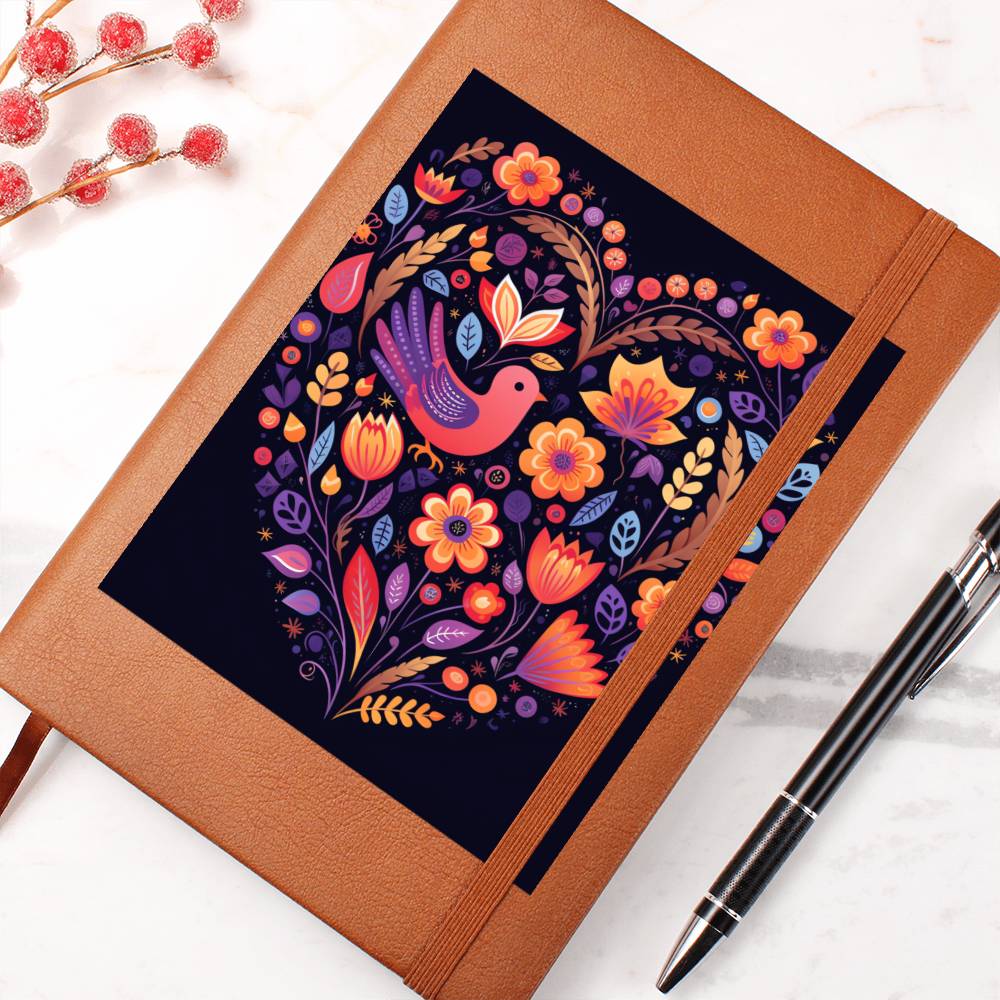 Birds And Floral Design 113 - Vegan Leather Journal