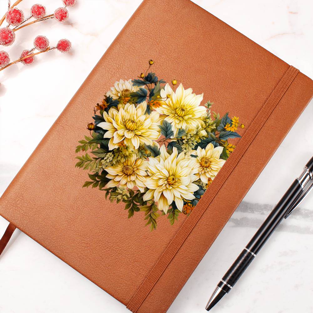 Floral Flower Wreath 096 - Vegan Leather Journal