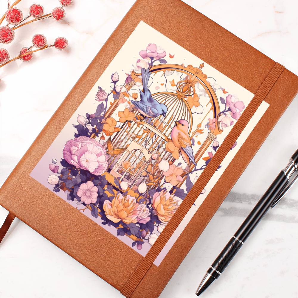 Birds And Floral Design 111 - Vegan Leather Journal