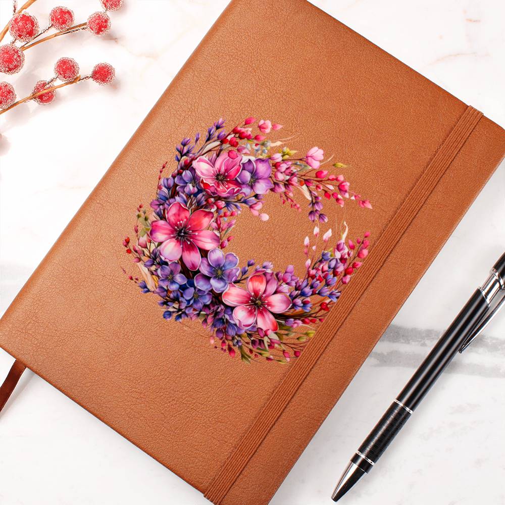 Floral Flower Wreath 081 - Vegan Leather Journal
