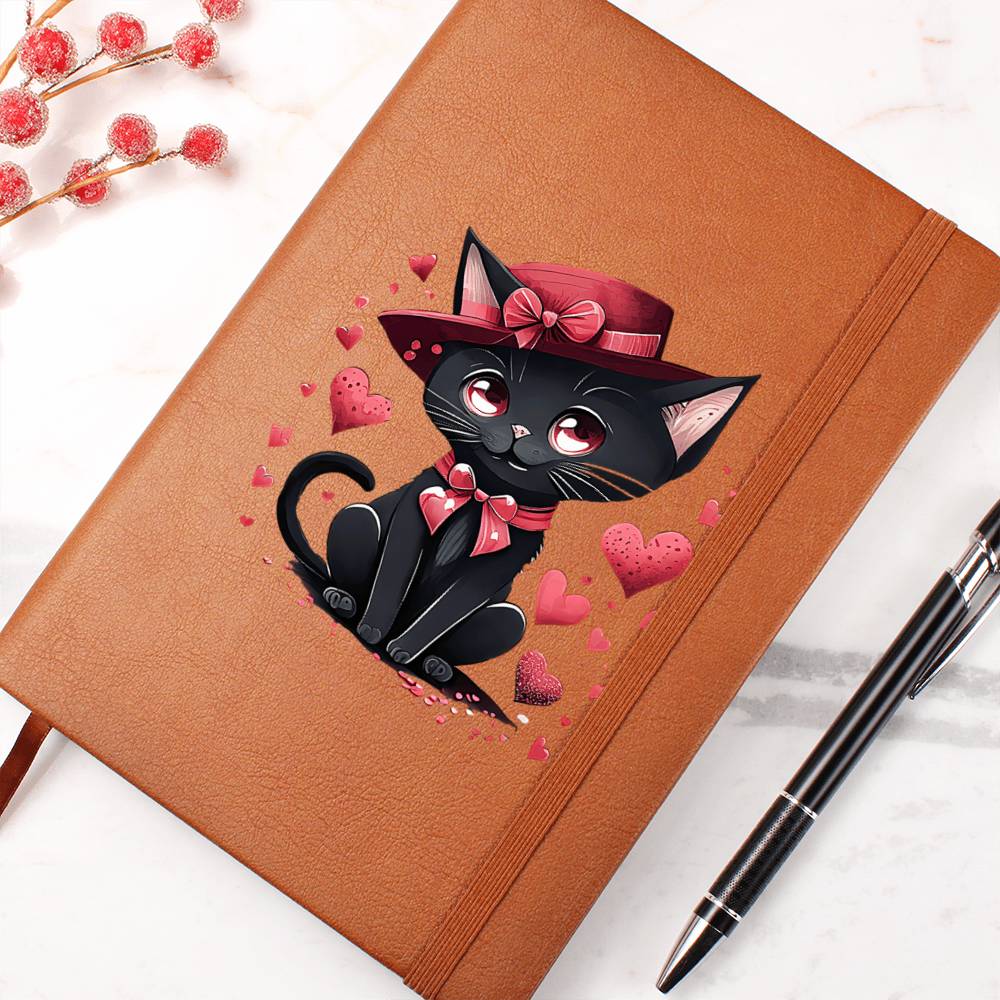 Valentine's Day Black Cat 067 - Vegan Leather Journal