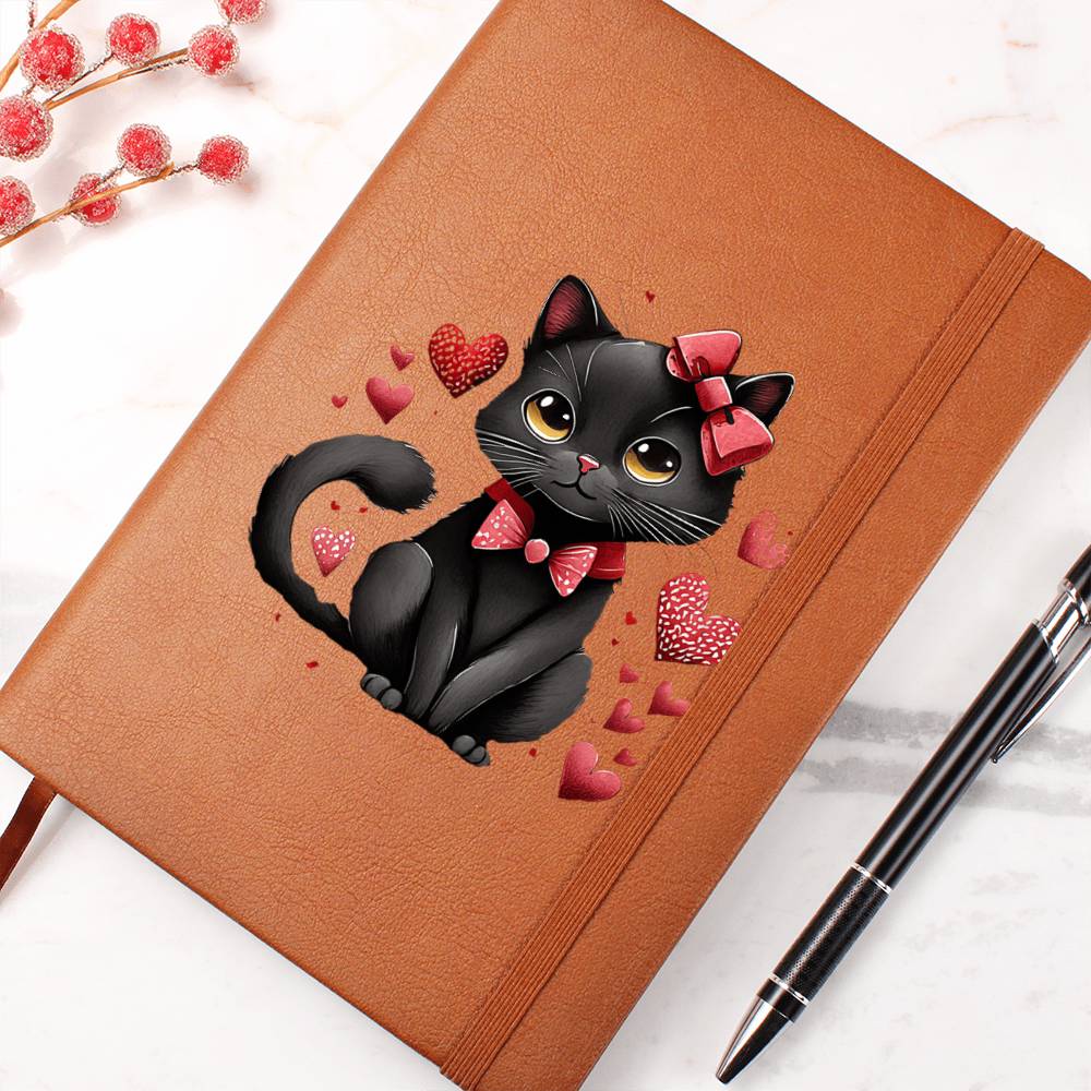 Valentine's Day Black Cat 070 - Vegan Leather Journal