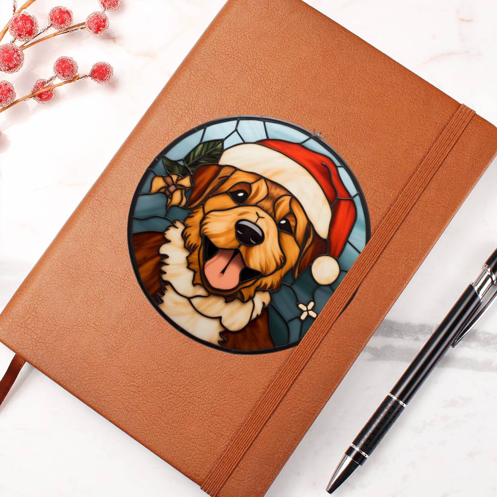 Dog Stained Glass Christmas Design 011 - Vegan Leather Journal