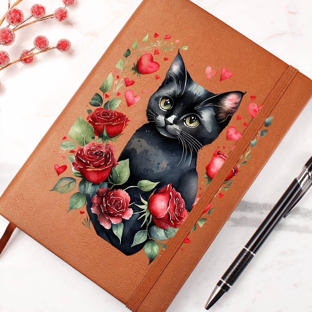 Valentine's Day Black Cat 013 - Vegan Leather Journal