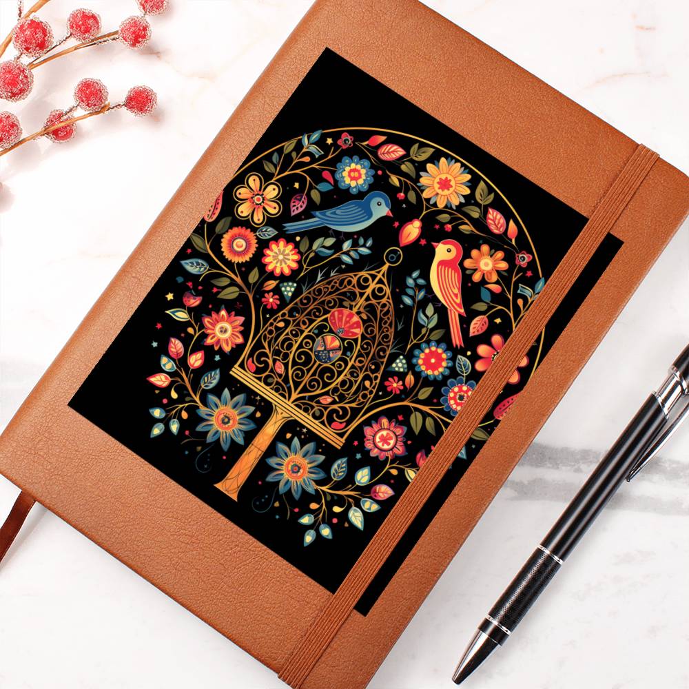 Birds And Floral Design 163 - Vegan Leather Journal