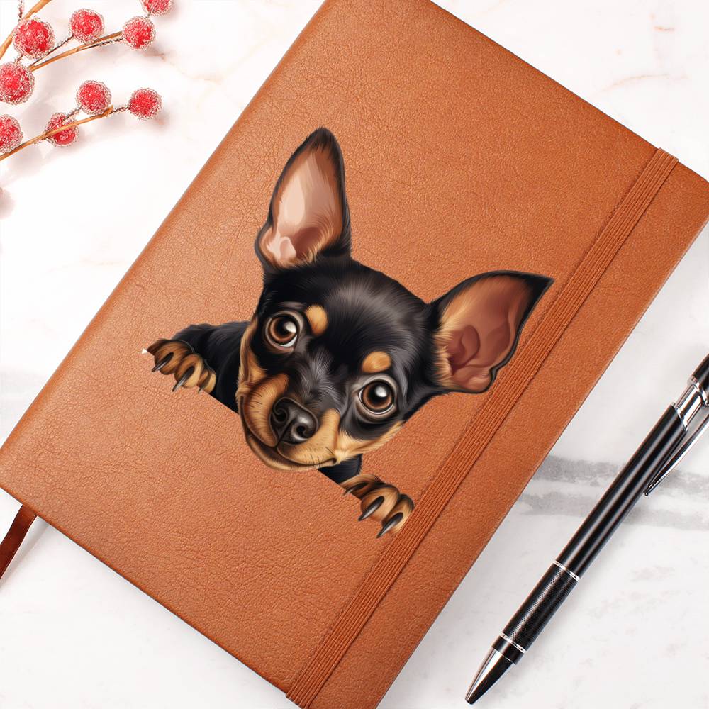 Miniature Pinscher Peeking - Vegan Leather Journal