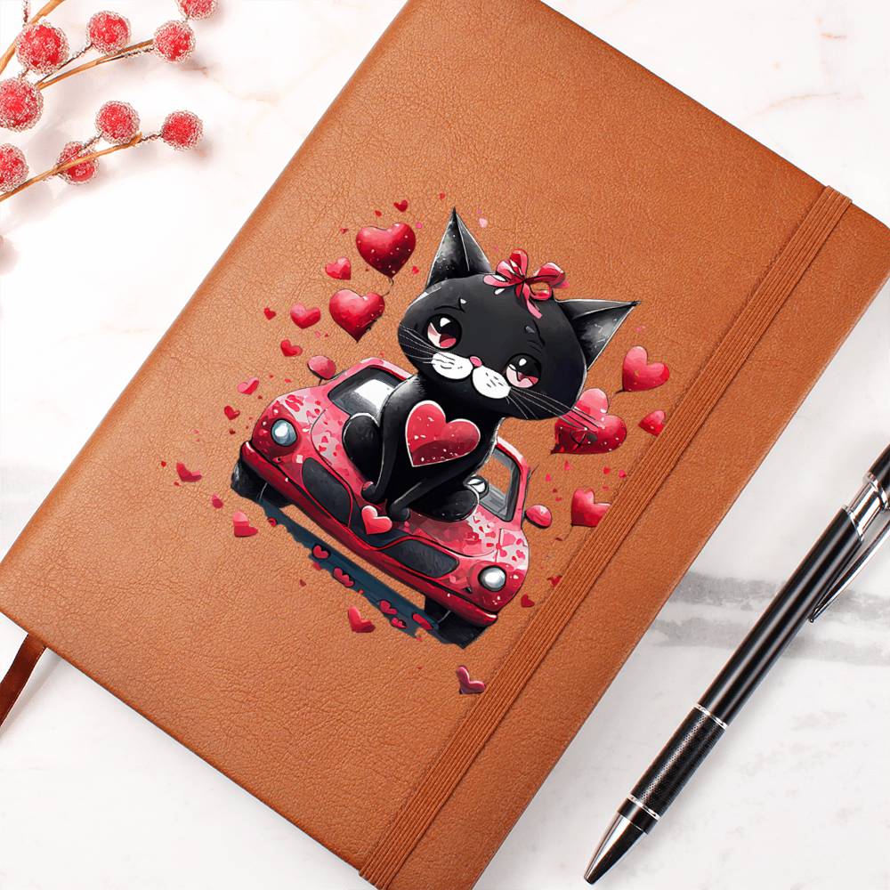 Valentine's Day Black Cat 016 - Vegan Leather Journal