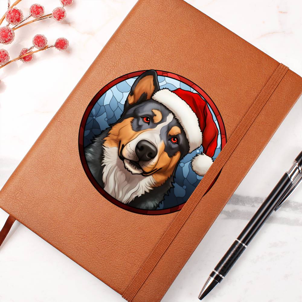 Dog Stained Glass Christmas Design 007 - Vegan Leather Journal