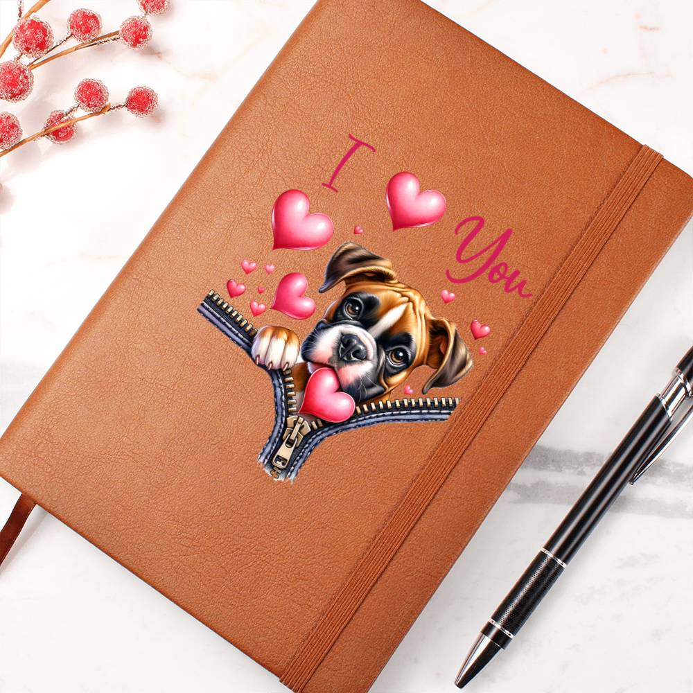 Valentine's Day Dog And Zipper 037 I Love You - Vegan Leather Journal