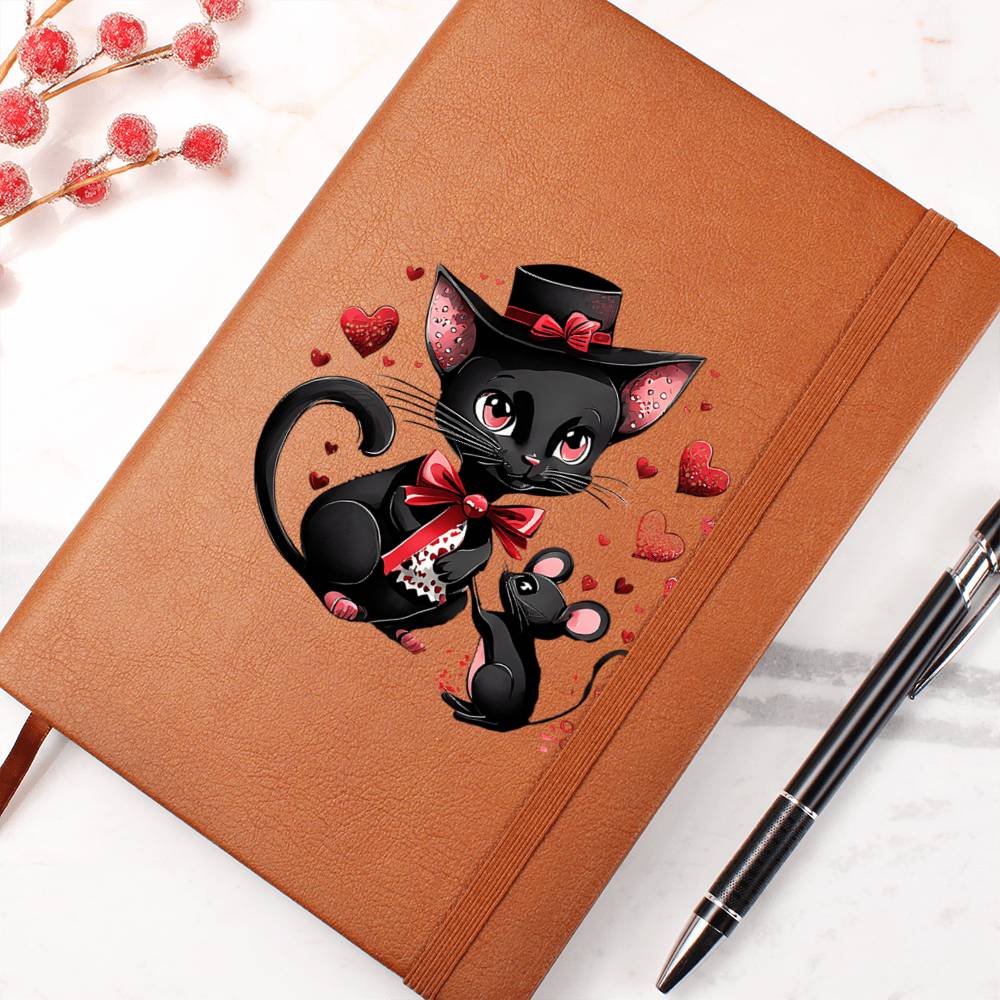 Valentine's Day Black Cat 049 - Vegan Leather Journal