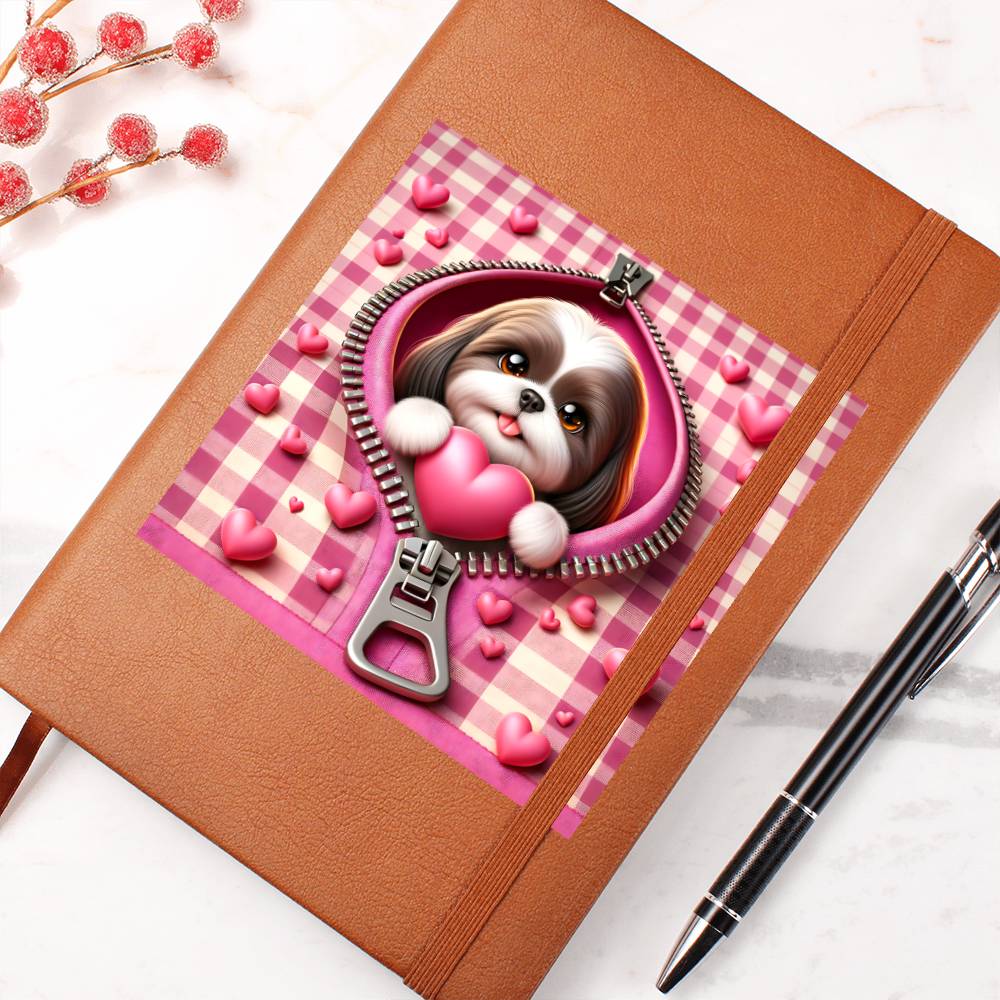 Valentine's Day Dog And Zipper 023 - Vegan Leather Journal