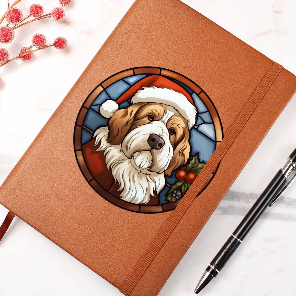 Dog Stained Glass Christmas Design 034 - Vegan Leather Journal