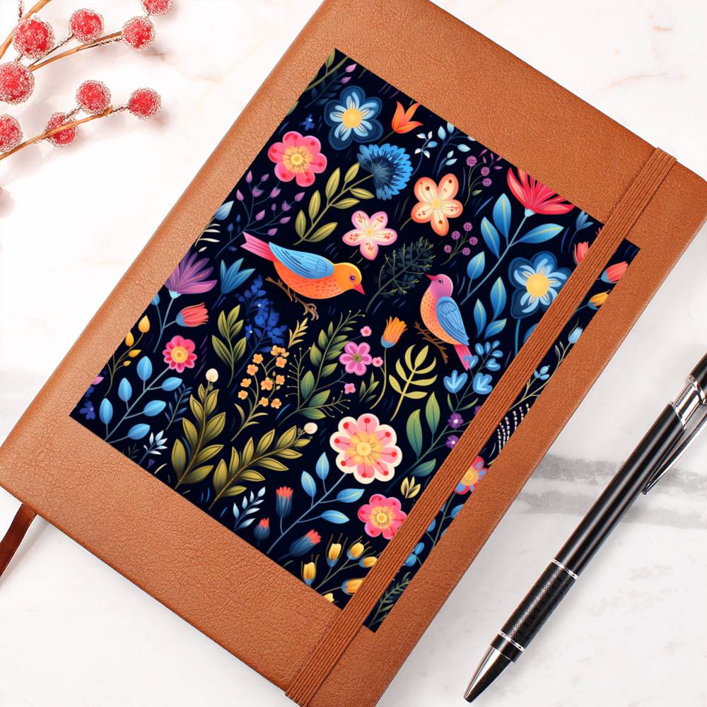 Birds And Floral Design 126 - Vegan Leather Journal