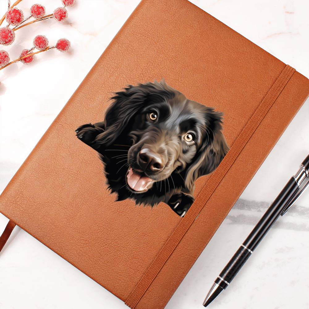 Flat-Coated Retriever Peeking - Vegan Leather Journal
