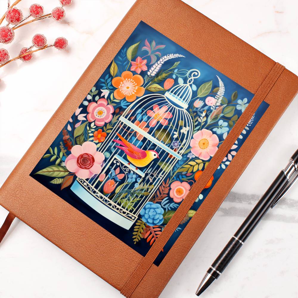 Birds And Floral Design 098 - Vegan Leather Journal