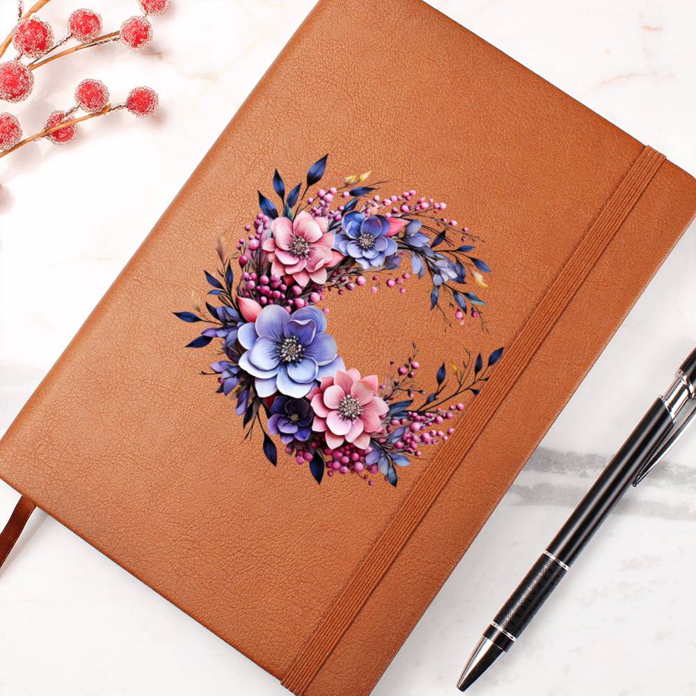 Floral Flower Wreath 018 - Vegan Leather Journal