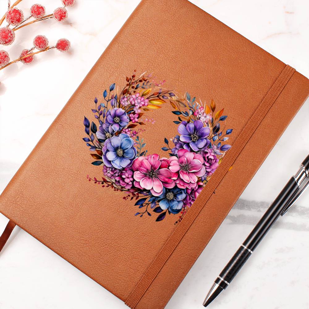 Floral Flower Wreath 139 - Vegan Leather Journal