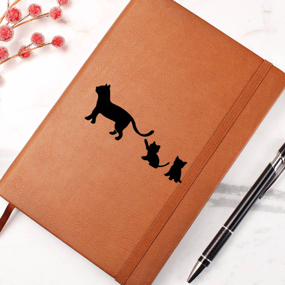 Mama Cat With 2 Kittens - Vegan Leather Journal