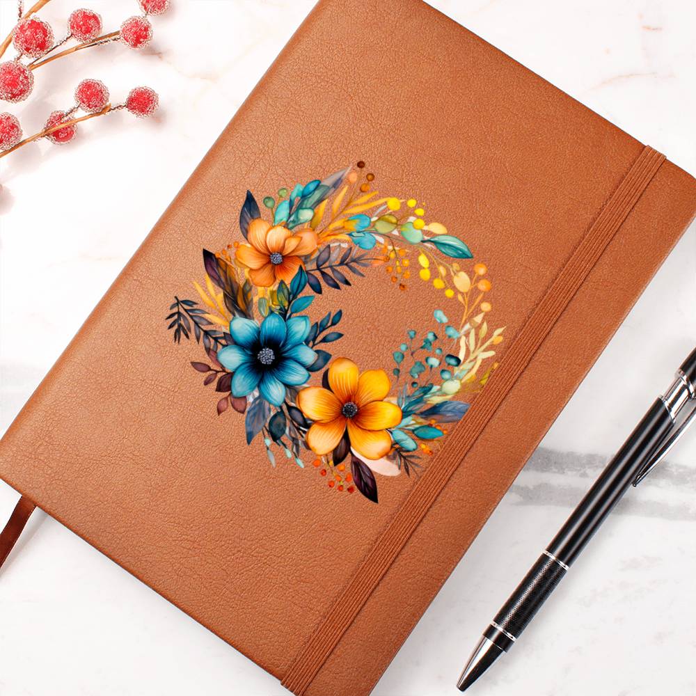 Floral Flower Wreath 015 - Vegan Leather Journal