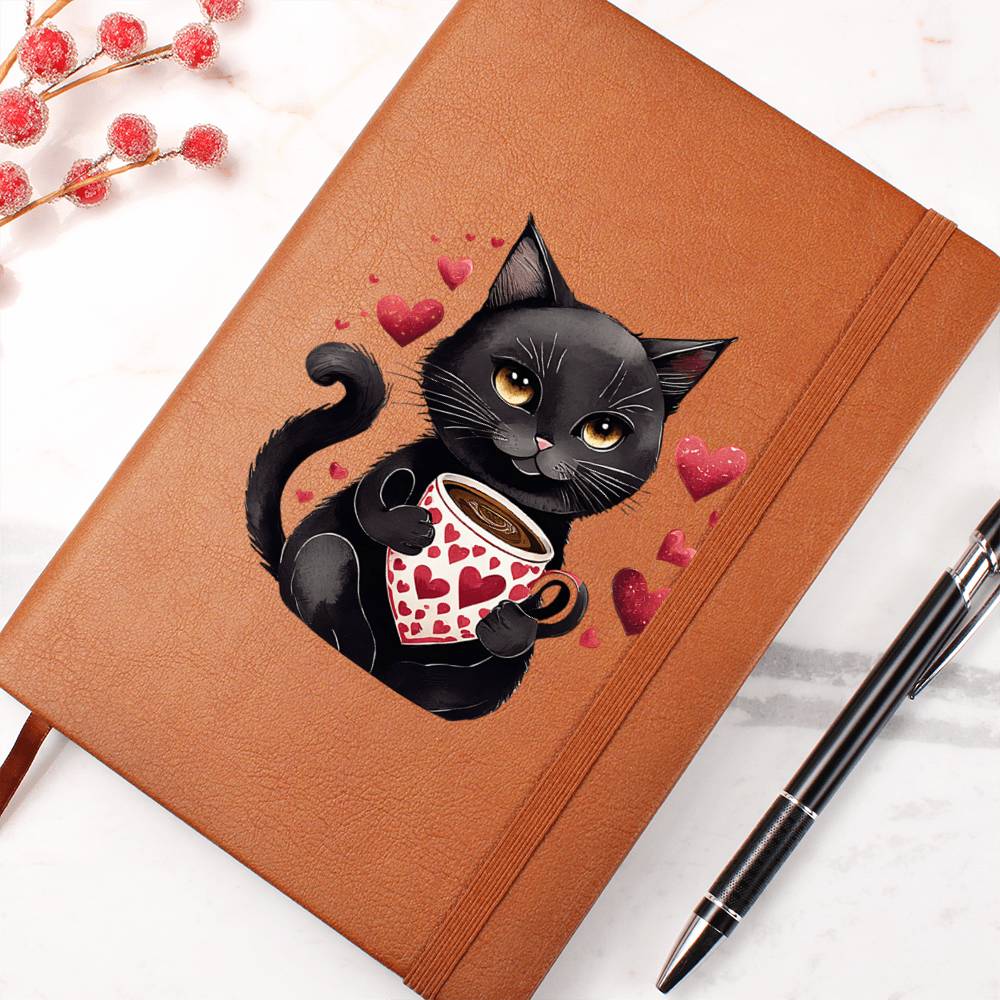 Valentine's Day Black Cat 053 - Vegan Leather Journal
