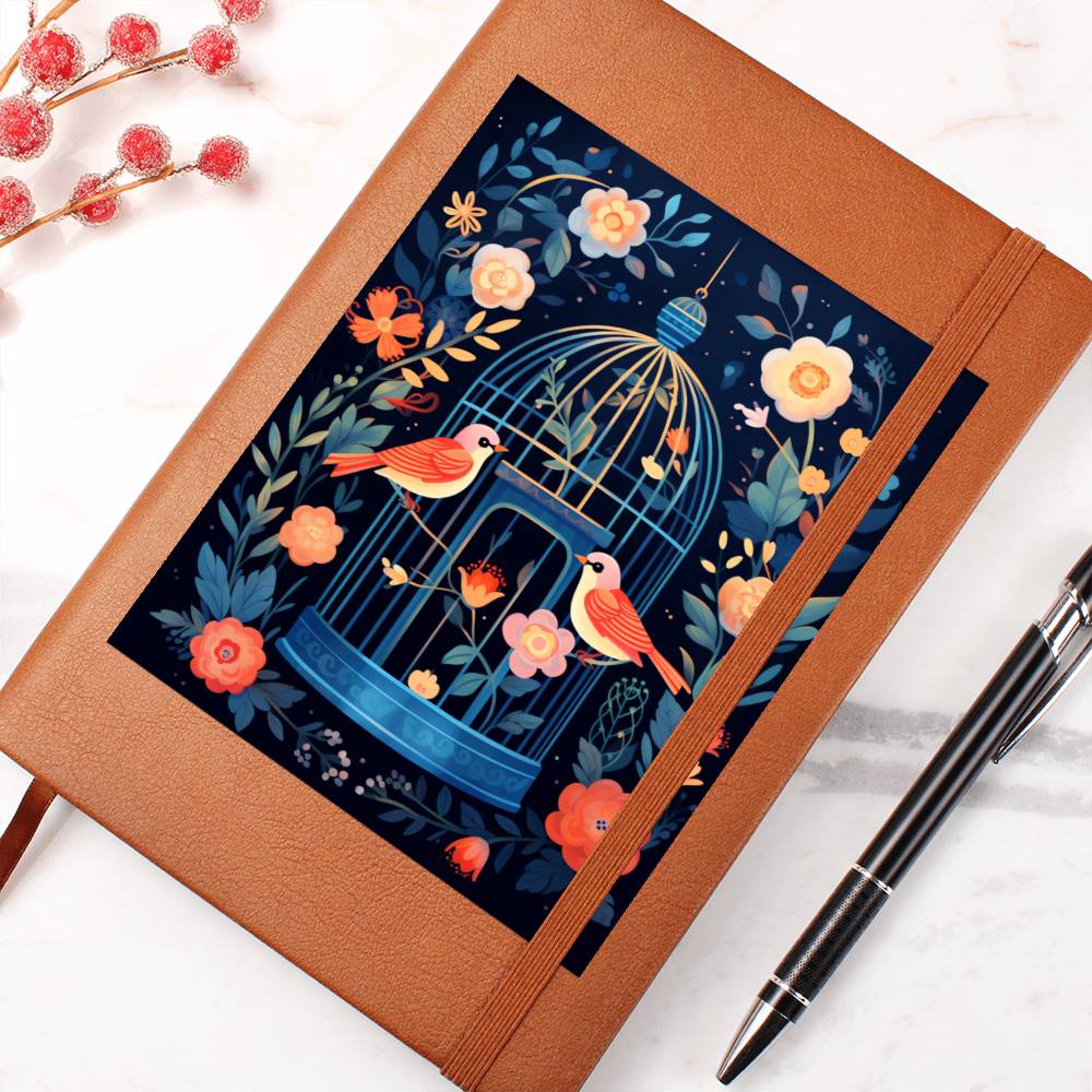 Birds And Floral Design 130 - Vegan Leather Journal